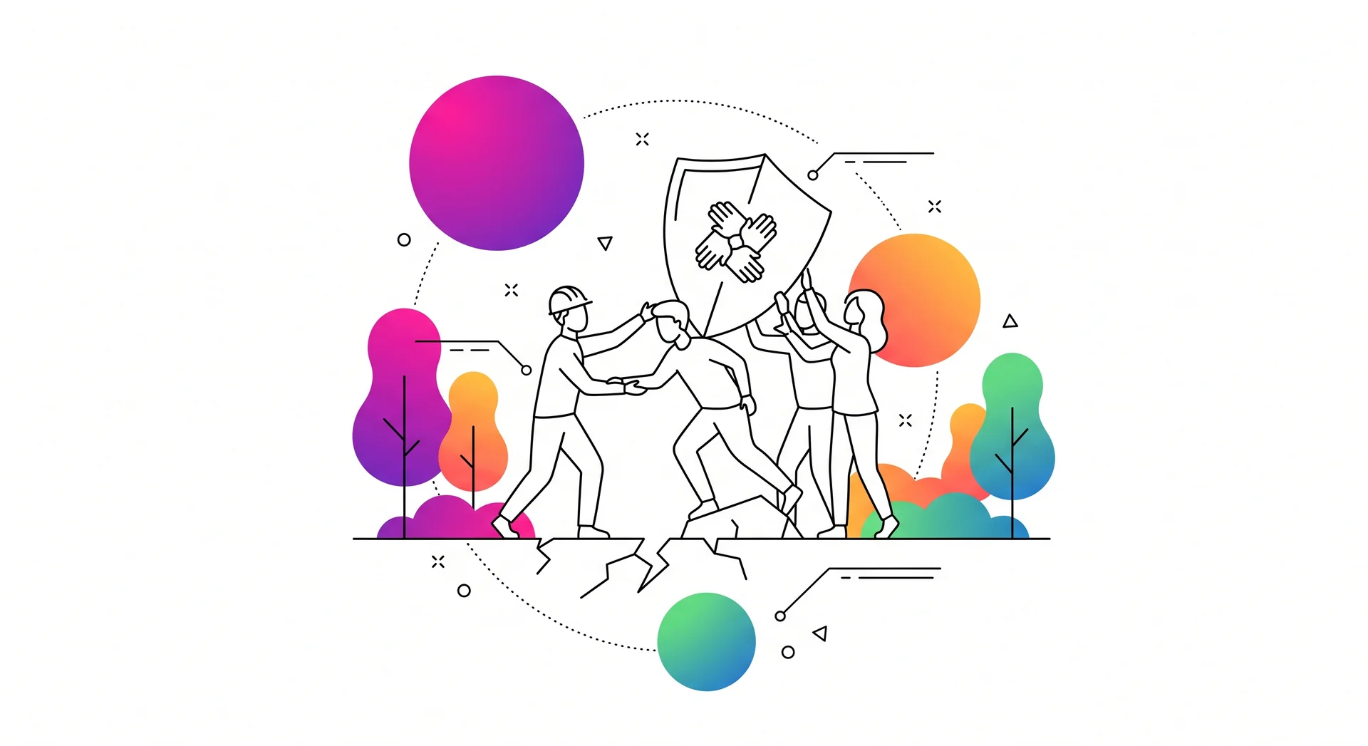 Equipe collective mobilisee face a la crise : citoyens volontaires, AASC, agents municipaux et salaries en coordination operationnelle. Illustration Twist Conseil