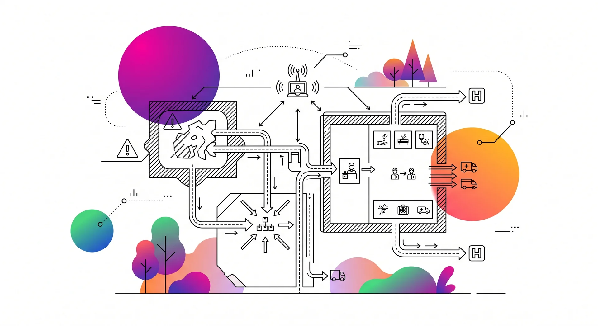 Illustration du Plan ORSEC montrant l'organisation des flux de communication, ressources et coordination en gestion de crise.